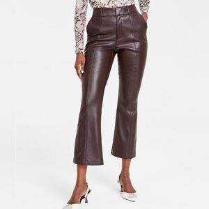 I.n.c. International Concepts Women's Faux-Leather Kick-Flare Pants, Size8 Brown